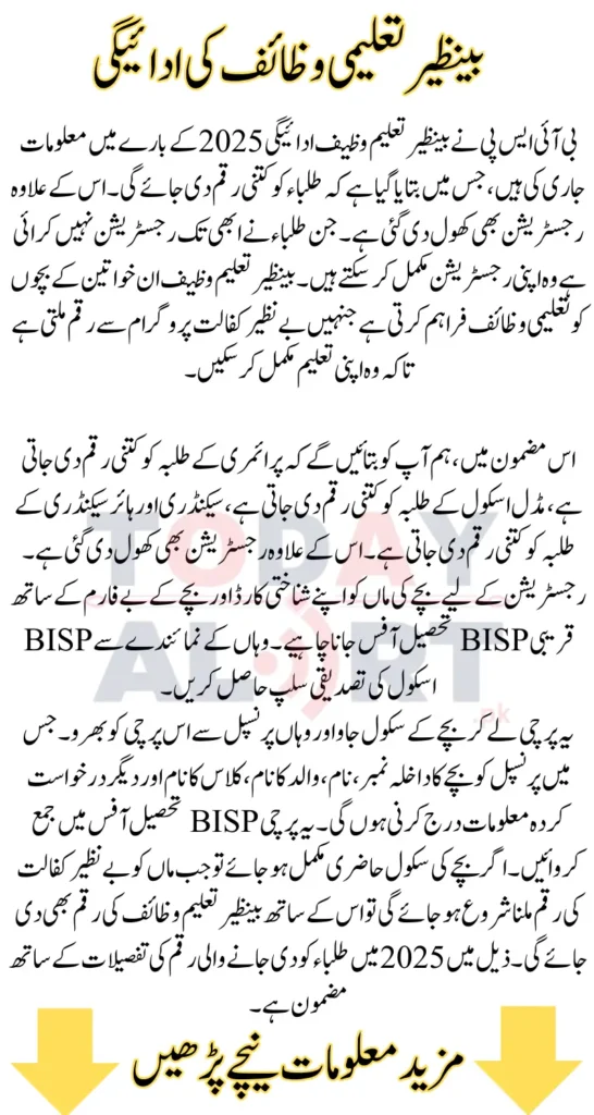 Benazir Taleemi Wazaif Payments 2025 & Registration Process