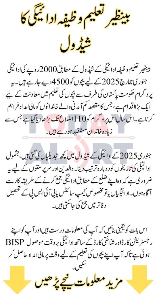 Benazir Taleemi Wazaifa Payment Schedule and Districts for To 4500 Payment