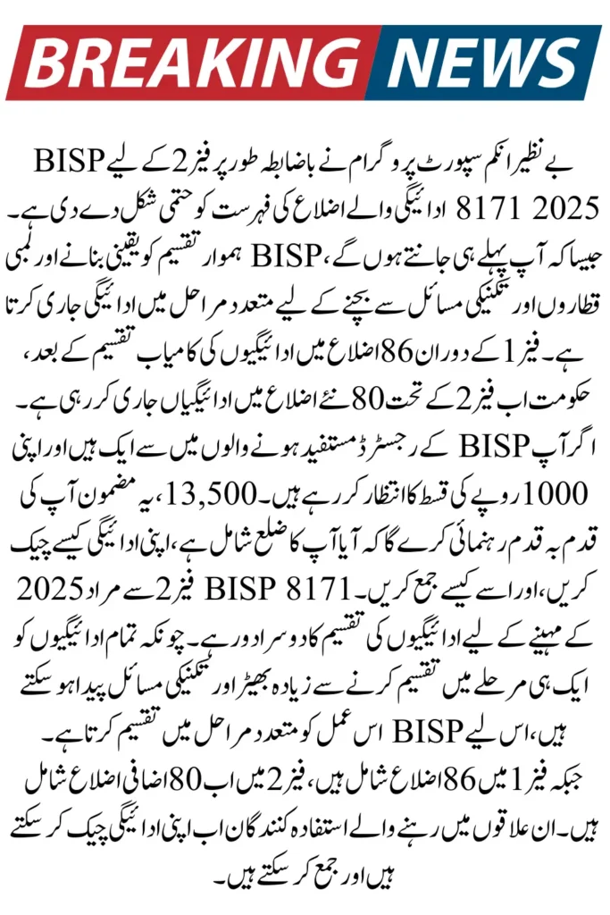BISP 8171 2025 Phase 2 Payment Districts Finalized – Know Details