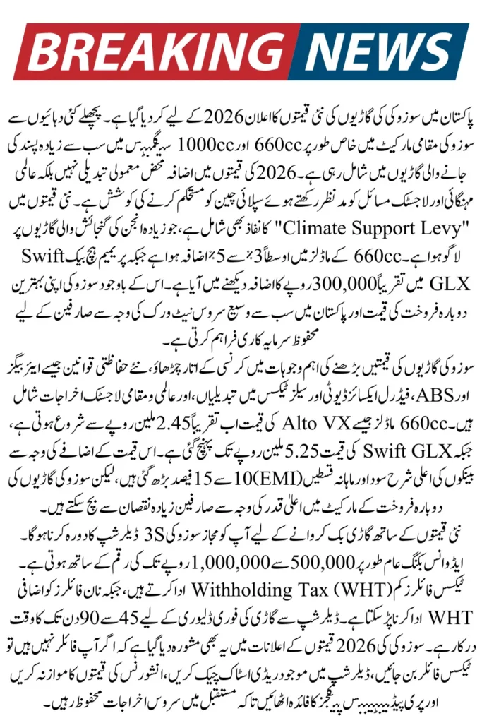 Suzuki Updates Car Prices in 2026: Today’s Official Price List for All Models